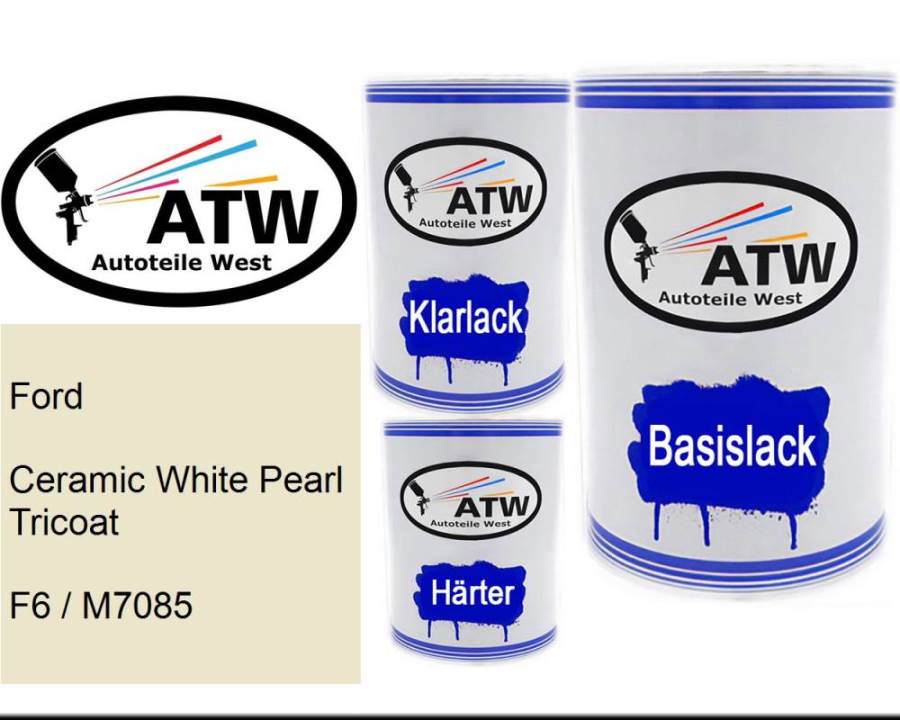 Ford, Ceramic White Pearl Tricoat, F6 / M7085: 500ml Lackdose + 500ml Klarlack + 250ml Härter - Set, von ATW Autoteile West.